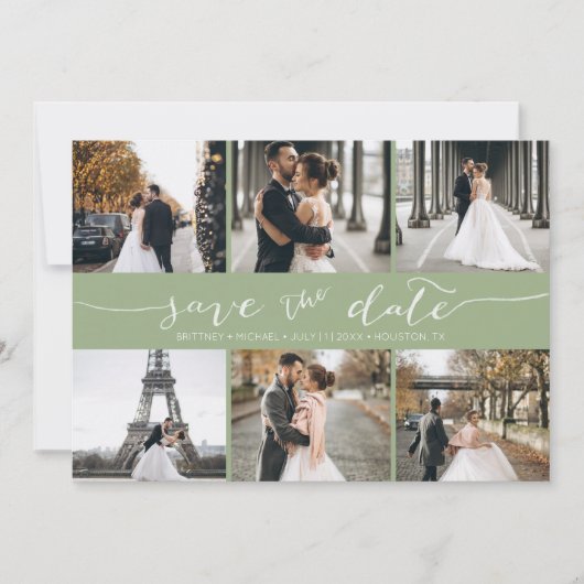 Moderne Foto Collage sparen de Datum Groen Save The Date (Voorkant)