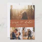 Moderne Foto Collage Terracotta Save the Date Aankondiging (Voorkant)