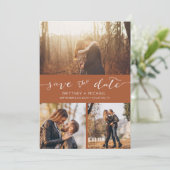 Moderne Foto Collage Terracotta Save the Date Aankondiging (Staand voorkant)