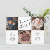Moderne foto collage Twins Two Baby Birth Aankondiging (Staand voorkant)