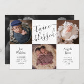 Moderne foto collage Twins Two Baby Birth Aankondiging (Voorkant / Achterkant)