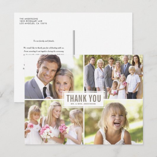 Moderne foto Collage Wedding Dank je Briefkaart (Voorkant / Achterkant)