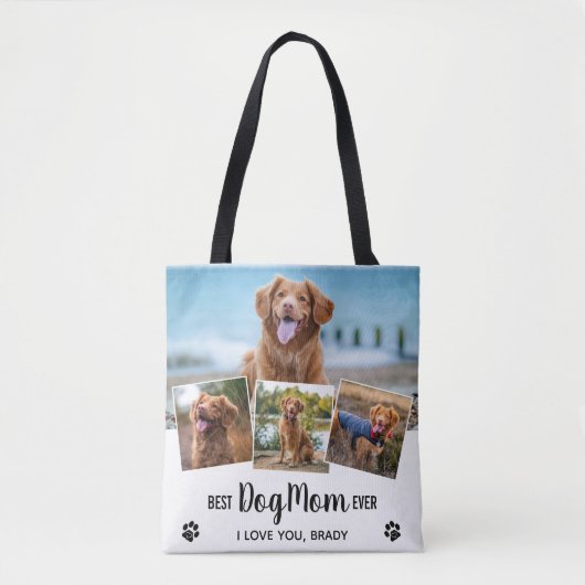 Moderne foto Collage White Best Dog mama Tote Bag (Voorkant)
