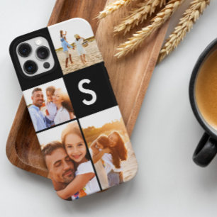 Moderne foto collage zwarte initiaal monogram iPhone 12 pro max hoesje