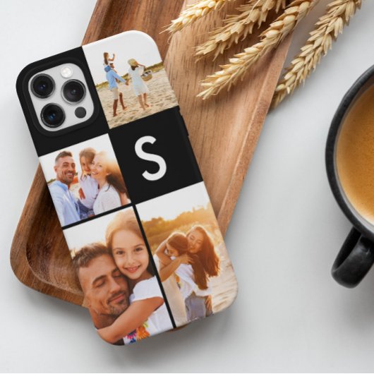 Moderne foto collage zwarte initiaal monogram iPhone hoesje