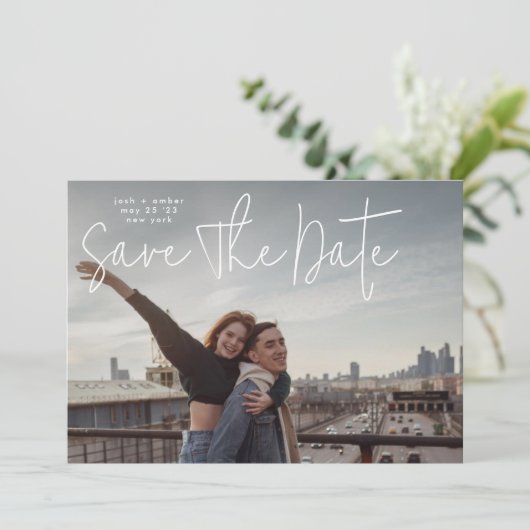 Moderne foto Custom WEDDING Save the Date Kaart (Staand voorkant)