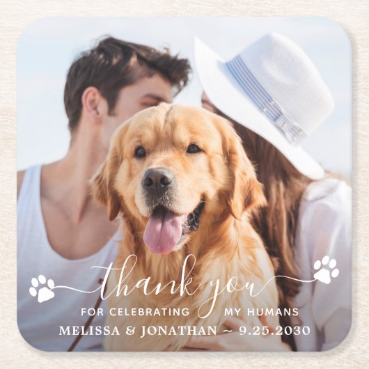Moderne foto Dank je Hondenliefhebber Pet Wedding Kartonnen Onderzetters (Voorkant)