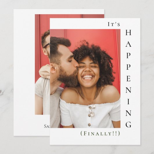 Moderne foto die er nu eindelijk komt, simpel save the date (Voorkant / Achterkant)