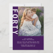 Moderne foto Donker Paarse 40e verjaardag Uitnodig Kaart (Voorkant)