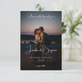 Moderne foto Donkere minimale bruiloft Save The Date (Staand voorkant)