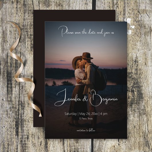 Moderne foto Donkere minimale bruiloft Save The Date