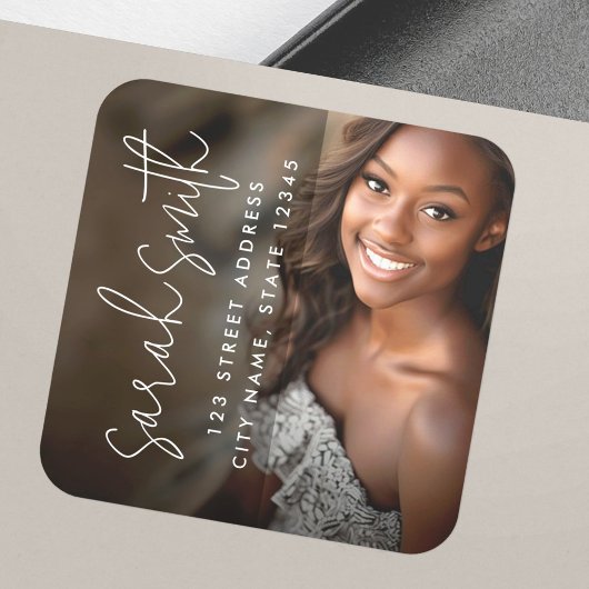 Moderne foto donkere overlay afstuderen retouradre vierkante sticker