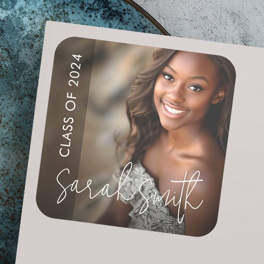 Moderne foto donkere overlay afstuderen vierkante sticker