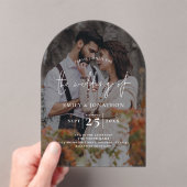 Moderne foto donkere overlay script bruiloft acryl uitnodigingen (Insitu (Draagbaar))