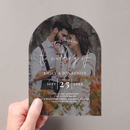 Moderne foto donkere overlay script bruiloft acryl uitnodigingen (Insitu (Draagbaar))