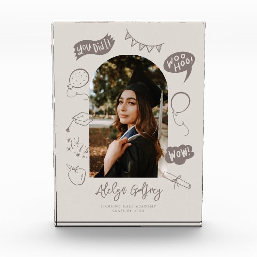 Moderne foto Doodle Afstuderen Beige Keepsake (Voorkant)