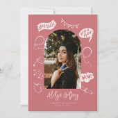 Moderne foto Doodle Afstuderen Blush Pink Aankondiging (Voorkant)