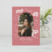 Moderne foto Doodle Afstuderen Blush Pink Aankondiging (Staand voorkant)