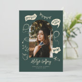 Moderne foto Doodle Afstuderen Groen Aankondiging (Staand voorkant)