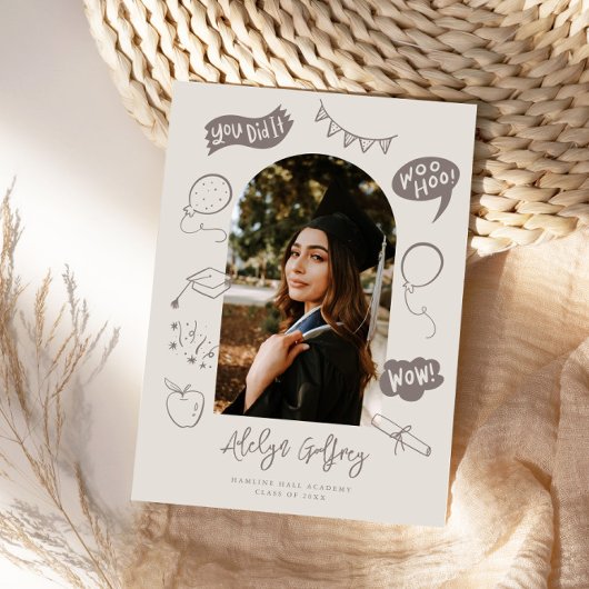 Moderne foto Doodle Afstuderen Sand Beige Aankondiging