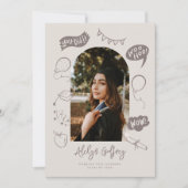 Moderne foto Doodle Afstuderen Sand Beige Aankondiging (Voorkant)