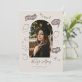Moderne foto Doodle Afstuderen Sand Beige Aankondiging (Staand voorkant)