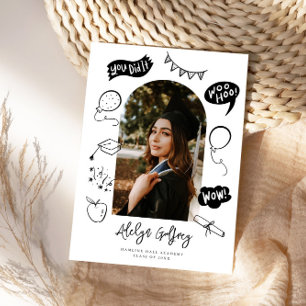 Moderne foto Doodle Afstuderen Wit Afstuderen Aankondiging