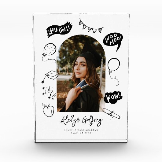 Moderne Foto Doodle Afstuderen Witte Keepsake (Voorkant)