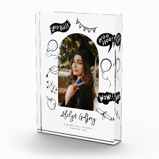 Moderne Foto Doodle Afstuderen Witte Keepsake (Rechts)