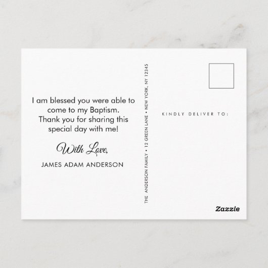 Moderne foto doop dank u briefkaart (Achterkant)