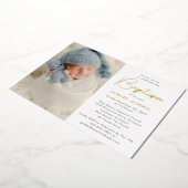 Moderne foto doop goud folie uitnodiging (Gedraaid)