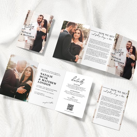 Moderne foto drievoudige trouwuitnodiging drieluik programma