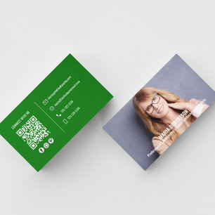 Moderne foto Eenvoudige groene QR-code sociale med Visitekaartje