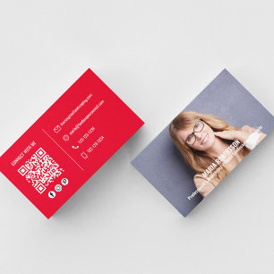 Moderne foto Eenvoudige rode QR-code sociale media Visitekaartje