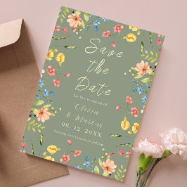 Moderne Foto Eenvoudige Wildflowers Sage Green Save The Date