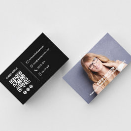 Moderne foto Eenvoudige zwarte QR-code sociale med Visitekaartje