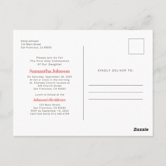 Moderne foto Eerste Heilige Communie Uitnodiging (Achterkant)