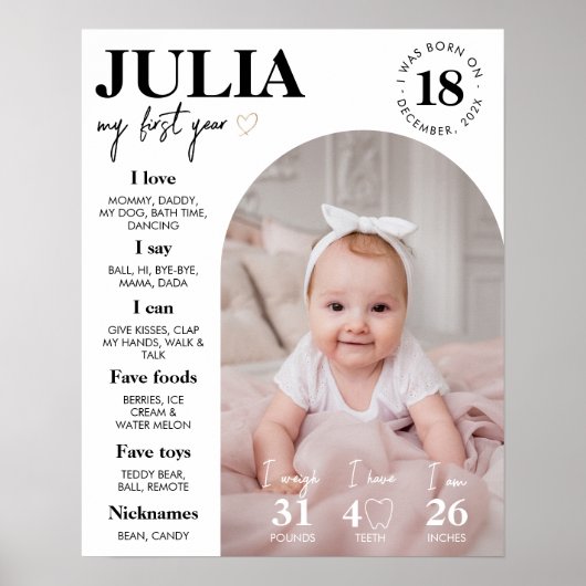 Moderne foto eerste jaar mijlpaal teken poster (Voorkant)