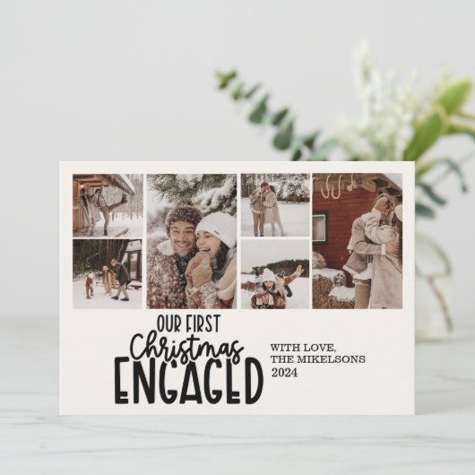 Moderne foto eerste kerst verloofd feestdagenkaart (Staand voorkant)