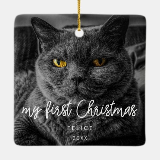 Moderne foto eerste kerstdag keramisch ornament (Achterkant)