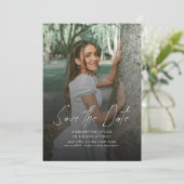 Moderne foto eindexamen middelbare school save the date (Staand voorkant)