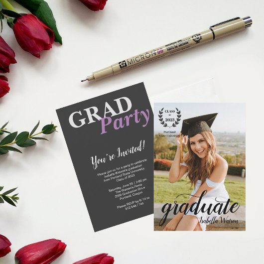 Moderne Foto Elegant Script Afstudeerder Party Kaart