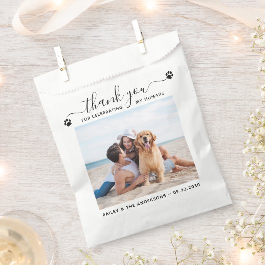 Moderne foto Elegant script Bedankt Pet Wedding Bedankzakje (Geknipt)