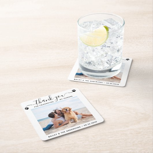 Moderne foto Elegant script Bedankt Pet Wedding Kartonnen Onderzetters (Insitu)