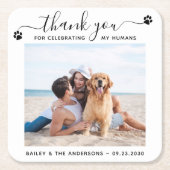 Moderne foto Elegant script Bedankt Pet Wedding Kartonnen Onderzetters (Voorkant)
