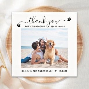 Moderne foto Elegant script Bedankt Pet Wedding Servet