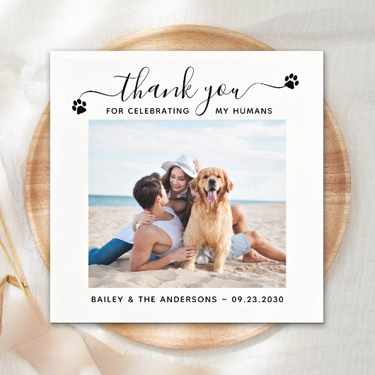 Moderne foto Elegant script Bedankt Pet Wedding Servet