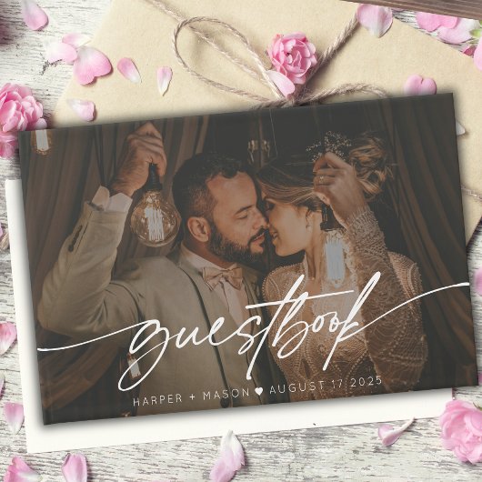 Moderne foto Elegant Script Monogram Bruiloft Gastenboek