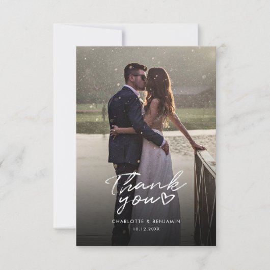 Moderne foto Elegant Script Wedding Bedankt Notitiekaartje (Voorkant)