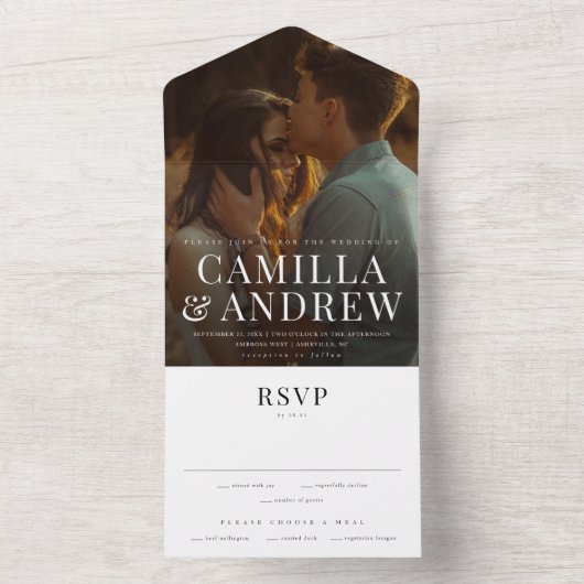 Moderne foto Elegant Stylish RSVP Wedding All In One Uitnodiging (Binnen)